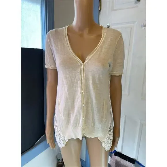 Y2K Park Hurst Sz M Knit Lace Button Up Lady Top Blouse Ivory Fairy Angel Dolls - Picture 6 of 8